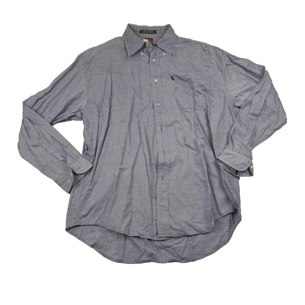 Tommy Hilfiger Mens Large Blue Button Down Casual Shirt Classic Fit Cotton